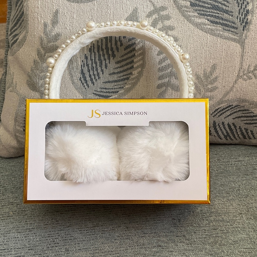 Jessica Simpson Pearl-Embellished White Earmuffs